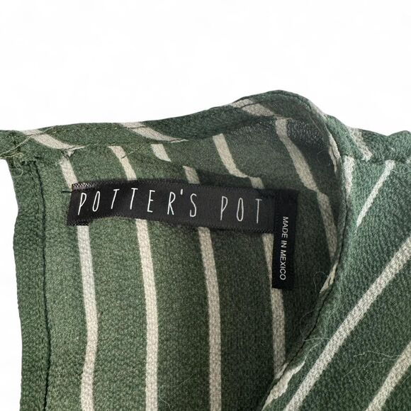 Potter's Pot Green & White Striped Jumpsuit | Wm Small | V-Neck Short Sleeve - Picture 4 of 6